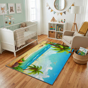 Tropical Beach Waterfall Area Rug, Blue Green Nature Carpet, Coastal Decor – living room view