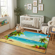 Tropical Beach Waterfall Area Rug, Blue Green Nature Carpet, Coastal Decor – design close-up