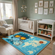 Playful Orange Tiger Area Rug, Blue Jungle Animal Carpet, Kids Room Decor – alternate room view