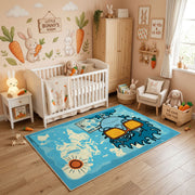 Playful Orange Tiger Area Rug, Blue Jungle Animal Carpet, Kids Room Decor – angled room view