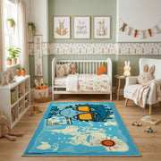 Playful Orange Tiger Area Rug, Blue Jungle Animal Carpet, Kids Room Decor – pattern detail