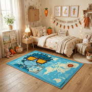 Playful Orange Tiger Area Rug, Blue Jungle Animal Carpet, Kids Room Decor – texture view