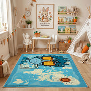 Playful Orange Tiger Area Rug, Blue Jungle Animal Carpet, Kids Room Decor – playroom styling