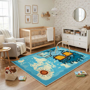 Playful Orange Tiger Area Rug, Blue Jungle Animal Carpet, Kids Room Decor – living room view