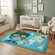 Playful Orange Tiger Area Rug, Blue Jungle Animal Carpet, Kids Room Decor – design close-up