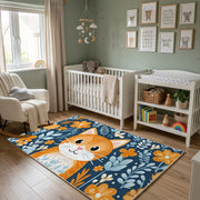 Floral Tiger Portrait Area Rug, Blue Orange Animal Carpet, Artistic Decor – alternate room view