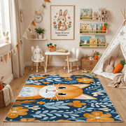 Floral Tiger Portrait Area Rug, Blue Orange Animal Carpet, Artistic Decor – bedroom styling