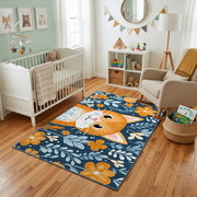 Floral Tiger Portrait Area Rug, Blue Orange Animal Carpet, Artistic Decor – living room view