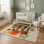Colorful geometric dog rug displayed in a colorful play space