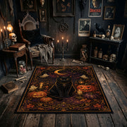 haunted raven and pumpkins faux velvet Halloween area rug, soft surface detail