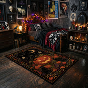 autumn crow and pumpkin garden faux velvet Halloween area rug, cozy home setting