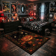 autumn crow and pumpkin garden faux velvet Halloween area rug, soft surface detail