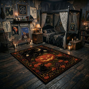 autumn crow and pumpkin garden faux velvet Halloween area rug, front room mockup