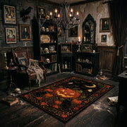 autumn crow and pumpkin garden faux velvet Halloween area rug, wide interior view