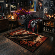 witch hat and glowing pumpkins faux velvet Halloween area rug, featured room view