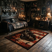 witch hat and glowing pumpkins faux velvet Halloween area rug, full pattern view