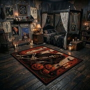witch hat and glowing pumpkins faux velvet Halloween area rug, wide interior view