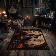spooky black cat and pumpkins faux velvet Halloween area rug, soft surface detail