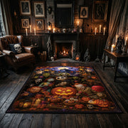 moonlit pumpkin patch collage faux velvet Halloween area rug, close decorative detail