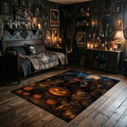 grinning pumpkins in the night faux velvet Halloween area rug, full pattern view