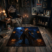 midnight witch and glowing pumpkin faux velvet Halloween area rug, featured room view