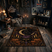 mystic black cat in an ornate frame faux velvet Halloween area rug, soft surface detail