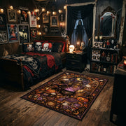 retro pumpkin and ghost party faux velvet Halloween area rug, angled room view