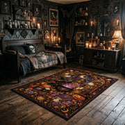 retro pumpkin and ghost party faux velvet Halloween area rug, full pattern view