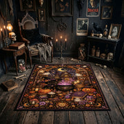 retro pumpkin and ghost party faux velvet Halloween area rug, soft surface detail