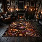retro pumpkin and ghost party faux velvet Halloween area rug, wood floor styling