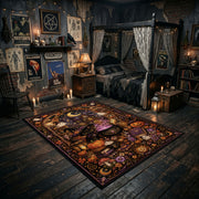 retro pumpkin and ghost party faux velvet Halloween area rug, front room mockup