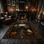 Victorian ghost in an ornate frame faux velvet Halloween area rug, featured room view
