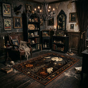 Victorian ghost in an ornate frame faux velvet Halloween area rug, wide interior view