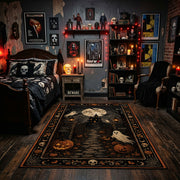 Victorian ghost in an ornate frame faux velvet Halloween area rug, design detail view