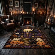 haunted village with pumpkins and ghosts faux velvet Halloween area rug, featured room view