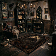 dark gothic night with ornate symbols faux velvet Halloween area rug, featured room view