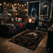 dark gothic night with ornate symbols faux velvet Halloween area rug, angled room view