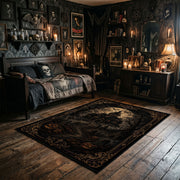 dark gothic night with ornate symbols faux velvet Halloween area rug, full pattern view