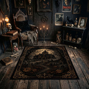 dark gothic night with ornate symbols faux velvet Halloween area rug, soft surface detail