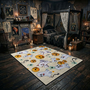 cute ghosts, pumpkins, and stars faux velvet Halloween area rug, wide interior view