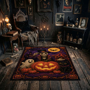 moonlit pumpkin magic faux velvet Halloween area rug, featured room view