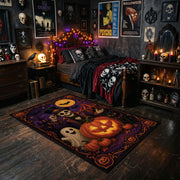 moonlit pumpkin magic faux velvet Halloween area rug, cozy home setting