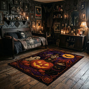 moonlit pumpkin magic faux velvet Halloween area rug, full pattern view