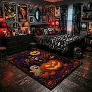 moonlit pumpkin magic faux velvet Halloween area rug, soft surface detail