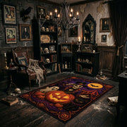 moonlit pumpkin magic faux velvet Halloween area rug, wide interior view