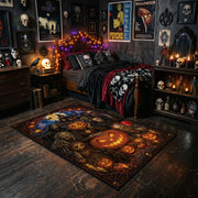 enchanted pumpkin garden faux velvet Halloween area rug, cozy home setting