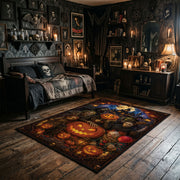 enchanted pumpkin garden faux velvet Halloween area rug, full pattern view