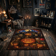 enchanted pumpkin garden faux velvet Halloween area rug, soft surface detail