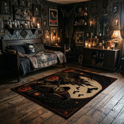 spooky cat and moon faux velvet Halloween area rug, featured room view