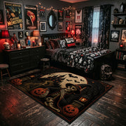 spooky cat and moon faux velvet Halloween area rug, soft surface detail